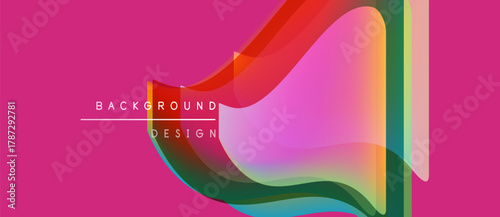 Abstract vibrant design. Overlapping colorful shapes create dynamic visual effect. Pink background enhances bold composition.