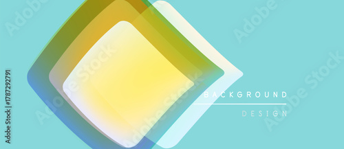 Abstract geometric shapes overlap. Gradient colors create layered diamond effect on light blue backdrop. Minimalist design elements present.