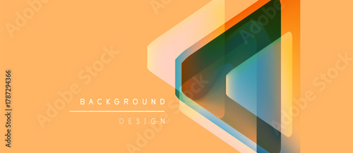 Abstract geometric design. Orange background features overlapping translucent triangles creating layered visual effect. Minimalist style.