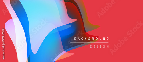 Abstract fluid shapes overlap, creating vibrant color blends. Red dominates background, text reads background design. Modern visual composition.