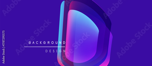Abstract purple design features layered letterform. Gradient colors create depth, modern aesthetic. Minimalist text complements visual element.