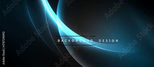 Abstract blue lines create flowing shapes. Dark background emphasizes bright curves, modern design element. Text reads background design.