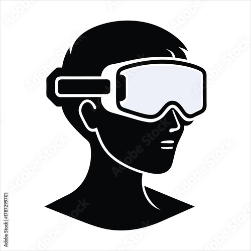 Metaverse Headset Silhouette Icon – Virtual Reality Technology Vector