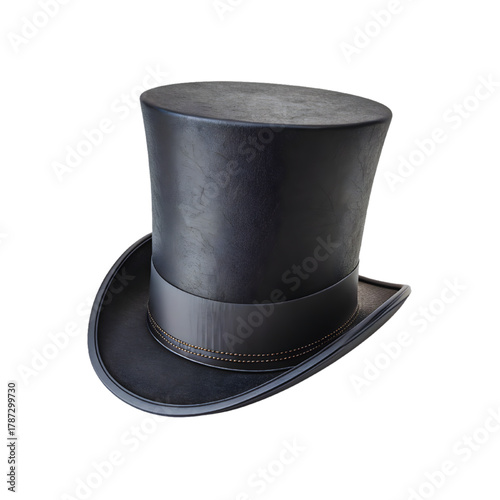 Classic Black Leather Top Hat Vintage Gentleman Accessory Isolated