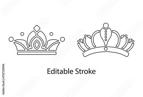 Regal Princess Tiara Crown Symbol vector editable stroke line icon, royal tiaras king and queen headpiece vector illustration