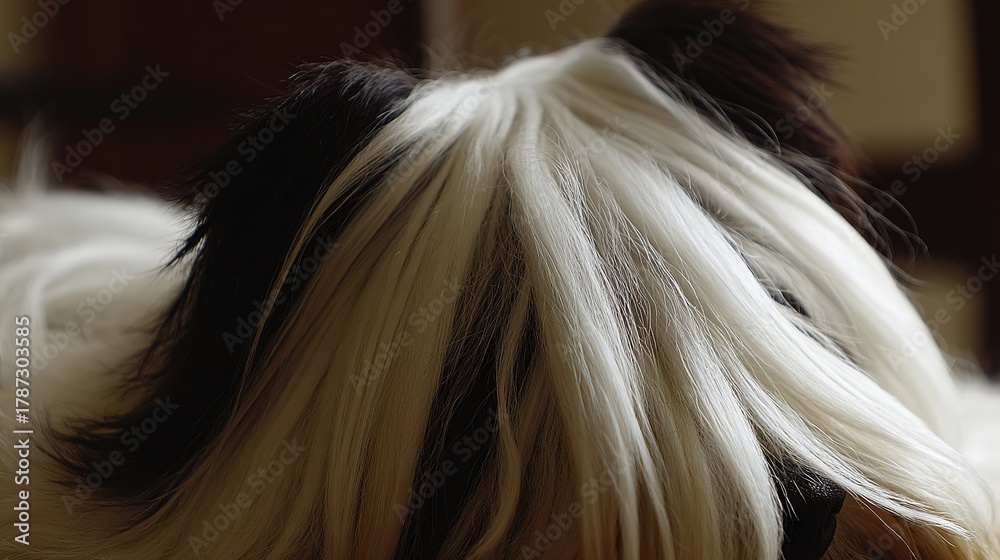 Naklejka premium terrier. Close-up portrait of a Tibetan terrier with fluffy fur and soft natural lighting. wildlife magazines, conservation campaigns, designed for eco-tourism storytelling, celebrates biodiversity.