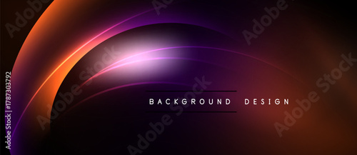 Abstract flowing lines create vibrant gradient. Dark background emphasizes bright curves, modern design element. Text reads background design.