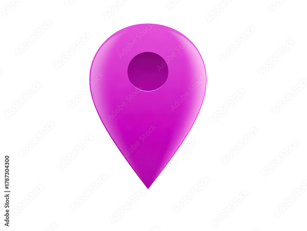 Fototapeta premium Purple map location pin marker navigation pointer icon symbol direction Purple map location pin marker icon with glossy finish used for navigation and direction isolated on transparent background
