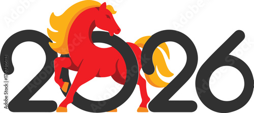 2026 Happy Holidays Red Horse Illustration