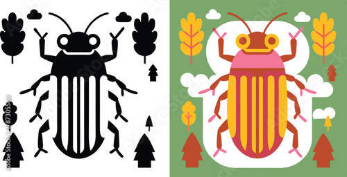Whimsical beetle illustration brings playful charm to nature themes, perfect for children's books and vibrant designs