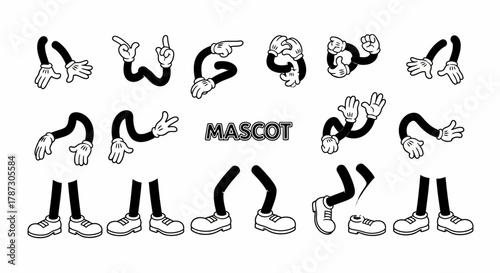A versatile collection of classic animated arms and legs in various gestures for custom character design and mascot creation toolkit