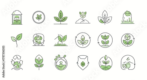 Vector line icon set of plants, leaves, and sprouts. Concepts of ecology, gardening, and organic growth