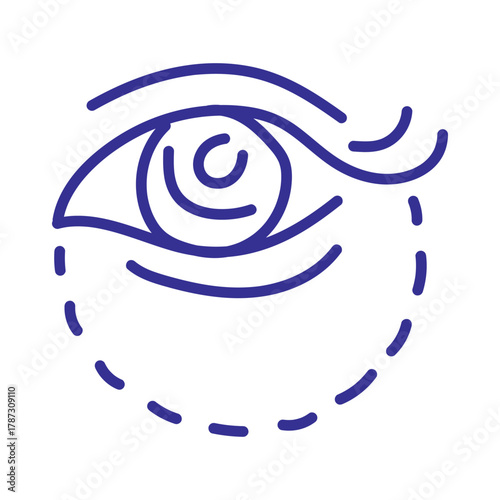 Stylized outline of an eye with a dotted circle indicating a treatment area