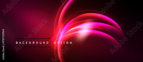 Abstract neon lines create dynamic, flowing shapes. Dark background emphasizes vibrant pink, red glow. Modern design element.