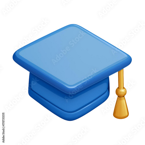 Isometric Blue Graduation Cap with Gold Tassel  Academic Success Symbol on a transparent background