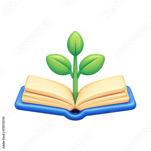 Knowledge Growth Symbol Open Book with Green Sprout  Education Learning Wisdom Nature Development Progress Reading Vector Illustration