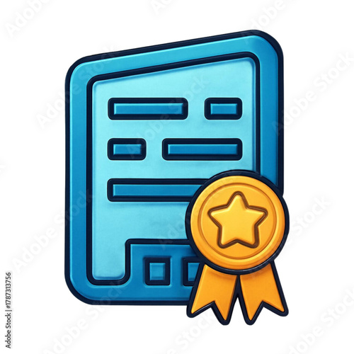 Official Certification Document Icon with Gold Star Badge Vector Illustration