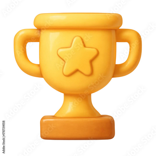 3D Gold Trophy with Star  Success Achievement Winner Icon Vector Illustration