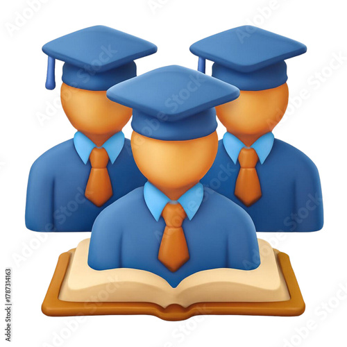 Graduates and Open Book Icon Education Learning and Academic Achievement Symbol Vector Illustration