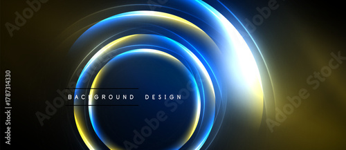 Abstract circular design. Glowing layers create dynamic visual effect. Dark background emphasizes bright concentric rings, modern aesthetic.