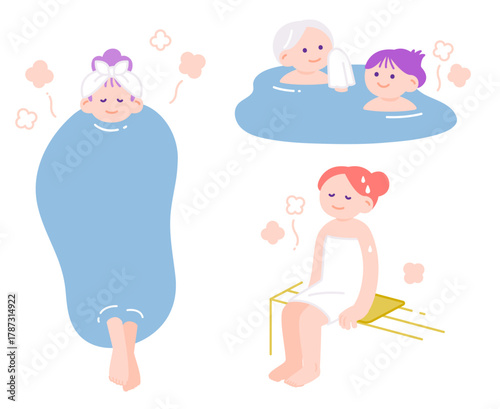 温泉やサウナでリフレッシュする女性たち