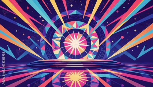 Modern nightclub background featuring vibrant lights and abstract geometric patterns