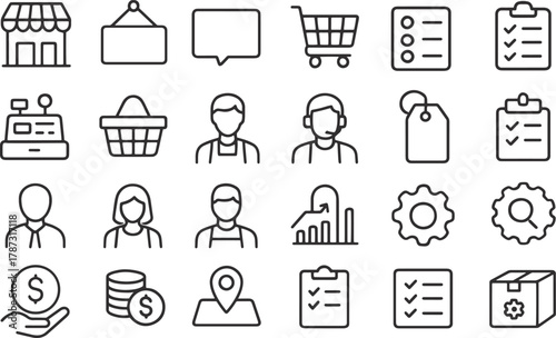 Store Management Line Icons Pack – Minimal Outline Icons