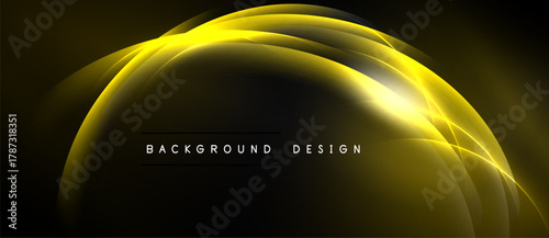 Abstract yellow glow curves over black background. Modern design element, dynamic lighting effect, simple composition.