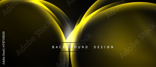 Abstract golden curves over black background. Light radiates from center, creating dynamic visual effect. Modern design element.