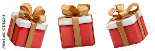 Vector Christmas decor element of gift box in different angles of view