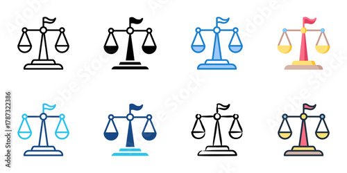 Judicial branch icon set multiple style collection 
