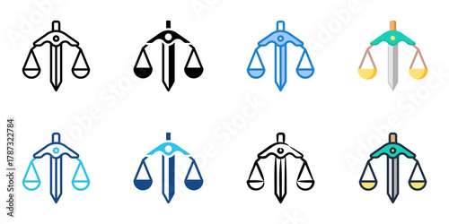 Rule of law icon set multiple style collection 
