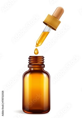 Vector bottle with oil dropper cosmetology or pharmacy product