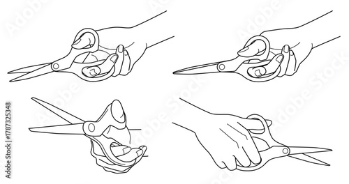 ハサミを持つ手のモノクロ線画