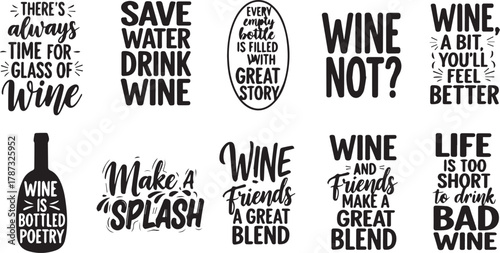 Humorous wine quotes vector bundle for apparel, posters, and merchandise designs