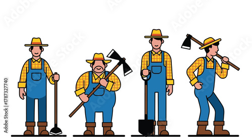 Farmers illustration vector cartoon agriculture farming workers set