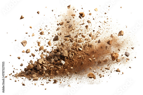 Pile of rocks and dirt is scattered on a white background. Graphic, photo, vector, images, illustration, art, design, clipart, abstract, digital, tshirt, pattern, mockup, stock