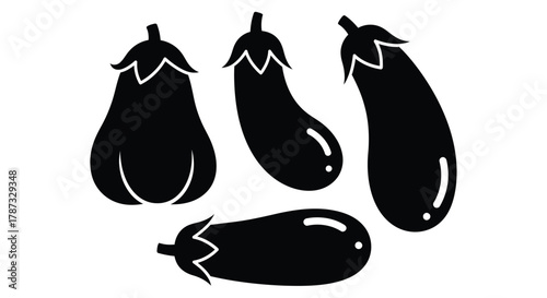 Black eggplant vector illustration set for cooking and recipe ideas