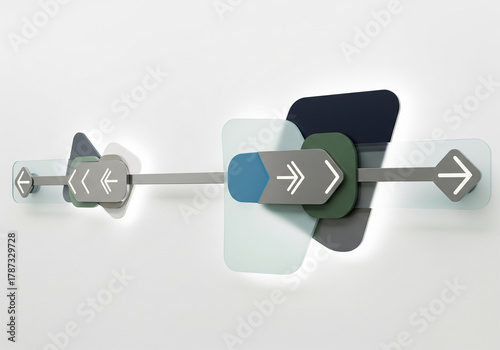 Abstract navigation sign design featuring geometric shapes and arrow indicators for wayfinding and directional guidance. Modern information display concept