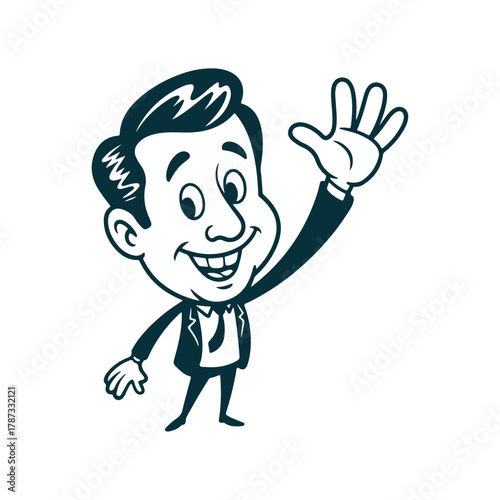 Friendly Retro Cartoon Businessman Waving