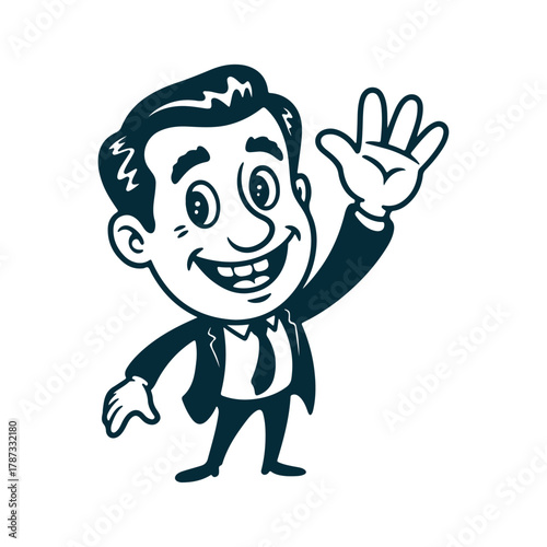 Friendly Retro Cartoon Businessman Waving