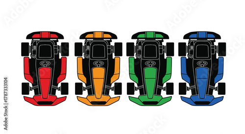 Colorful go kart racing illustration vector design top view isolated