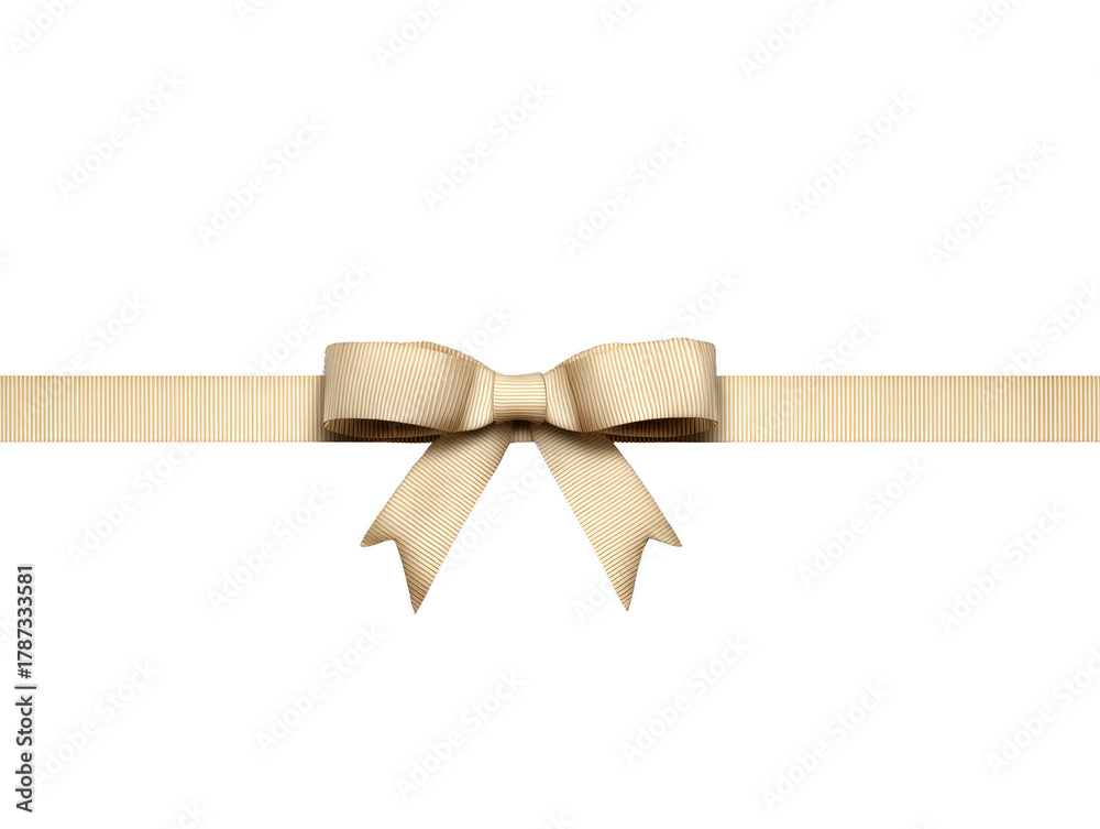Fototapeta premium Beige ribbon bow with tails on transparency background elegant decorative element for gift wrapping celebration festive isolated simple classic cheerful suitable for holiday design