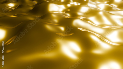 3D rendering of a dynamic flowing gold wave. Abstract liquid gold texture.