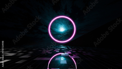 3D rendering abstract background landscape ring portal