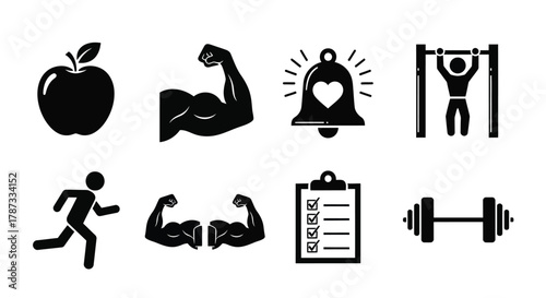 Fitness workout gym healthy lifestyle exercise training motivation icons