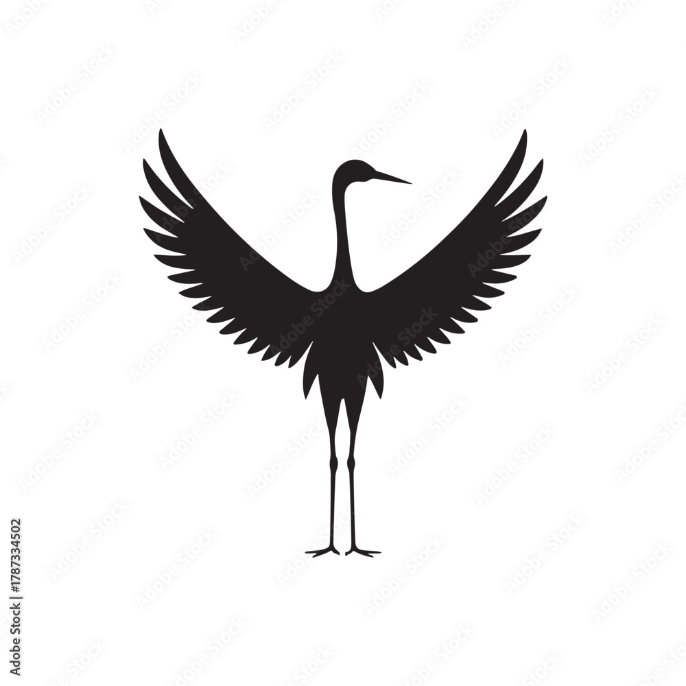 Obraz premium Black Silhouette of Sandhill Crane Gracefully Flying Against White Background