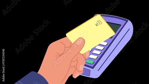contactless card payment pos terminal receipt alpha channel animation
