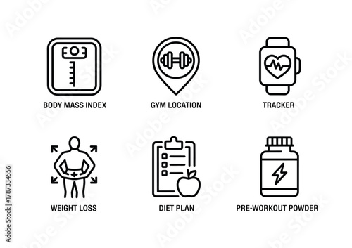 Fitness and nutrition lifestyle icon vector set