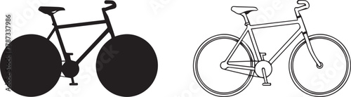 Simple bicycle vector icon silhouette and outline set isolated on white background